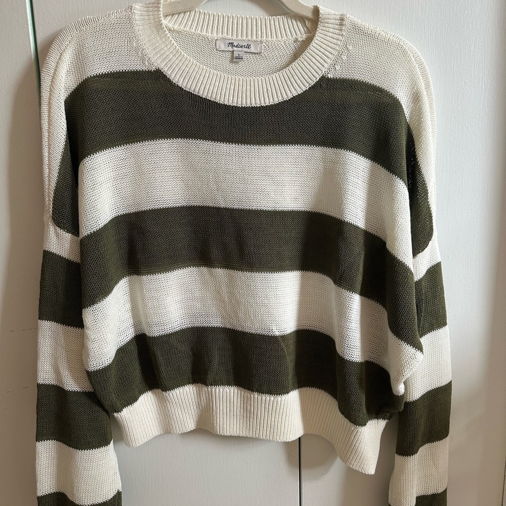 Madewell Striped Sweater in Olive and Cream